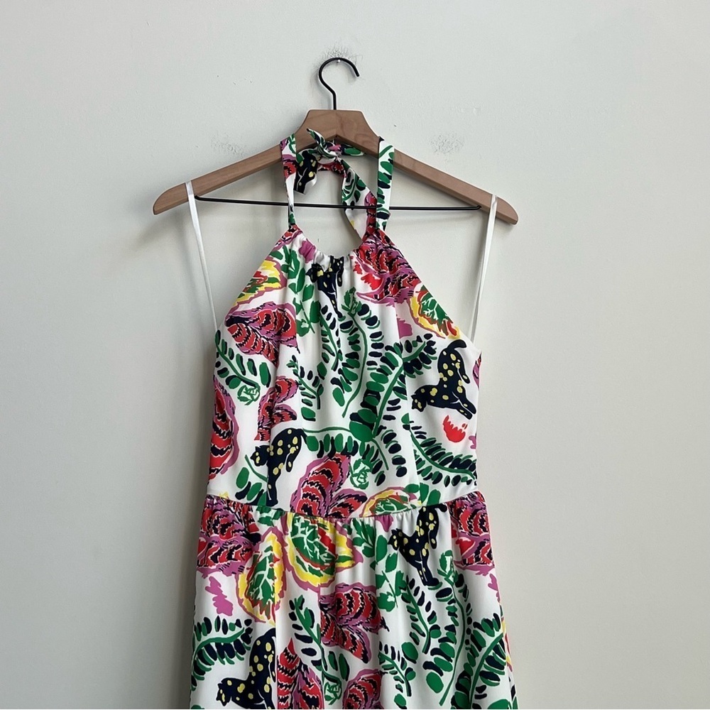 CK BRADLEY Mock Neck Halter Maxi Dress Puma Cat Floral Print tropical vibrant - Picture 3 of 16